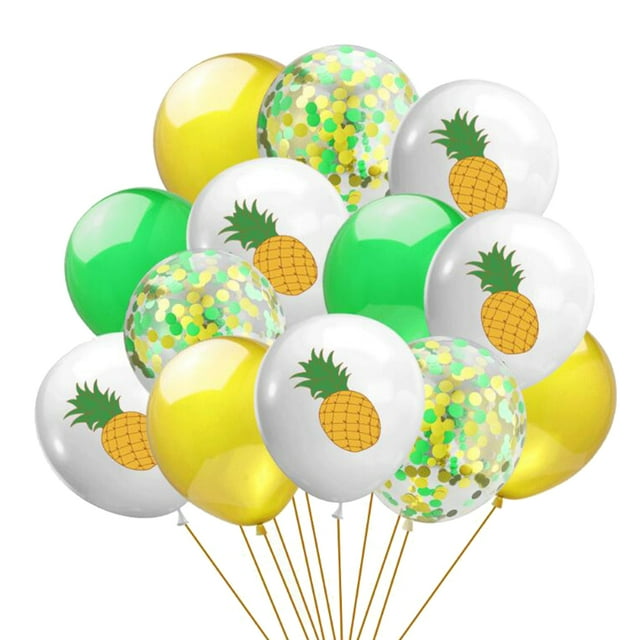 CIMAXIC 15pcs of One Set Creative Ballon Hawaii Style Ballons Pineapple Pattern Balloons Delicate Confetti Ballons for Party Home Festivel (Pineapple White Yellow Green Sequins Combination)