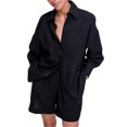 thumbnail image 1 of Nituyy 3Pcs Female Suitset, Solid Color Lapel Long Sleeve Button-Down Shirt+ Halter Neck Vest+ Shorts, 1 of 7