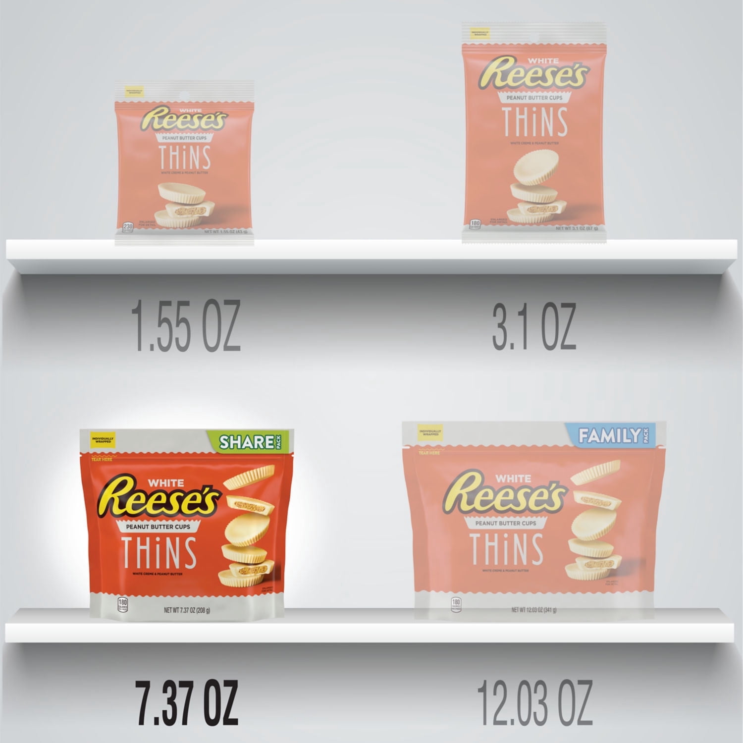 REESE'S THiNS White Creme Peanut Butter Cups, Individually Wrapped Candy Share Pack, 7.37 oz (pack of 2)