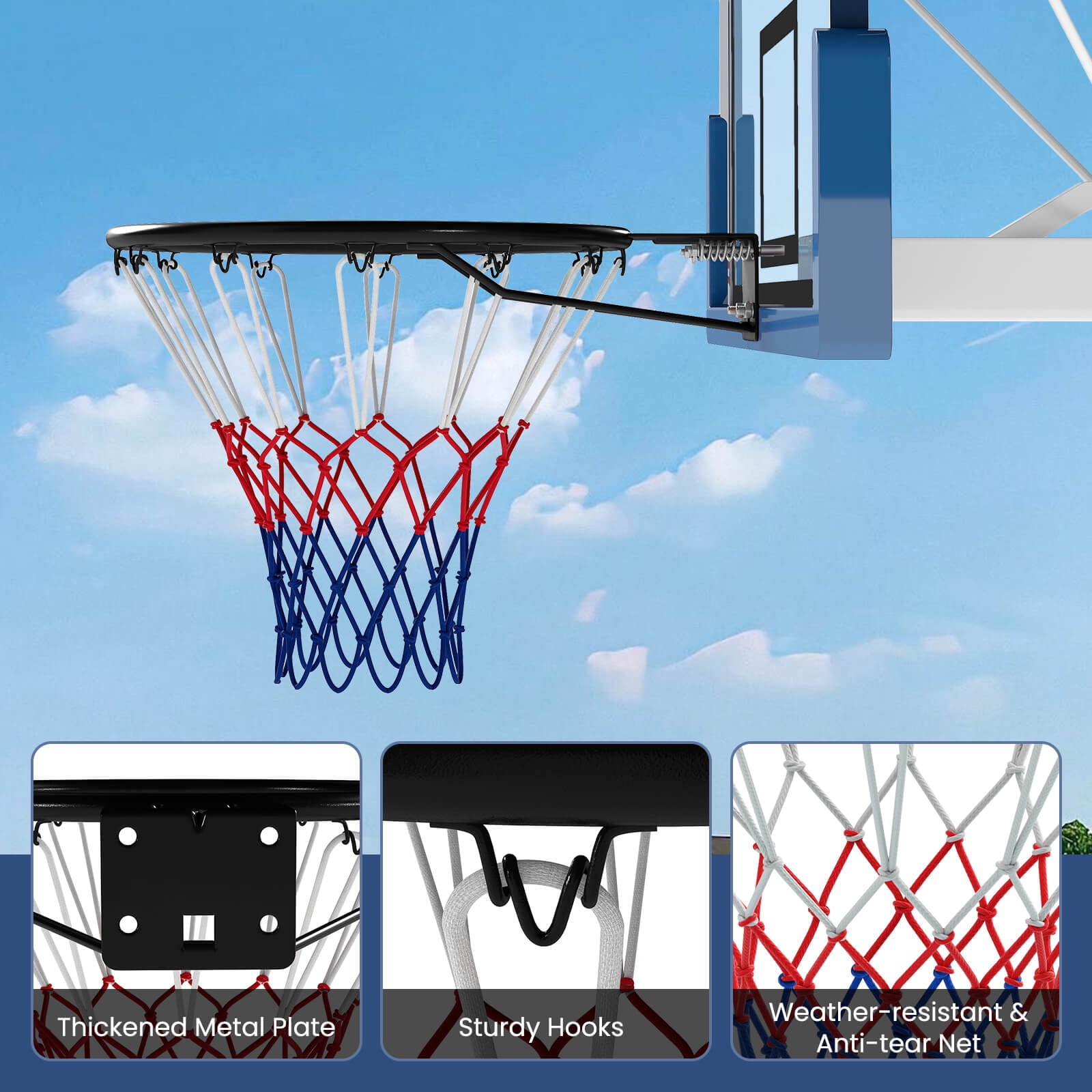 Costway 18" Basketball Rim with Double Springs & All Weather Net for Indoor & Outdoor Black