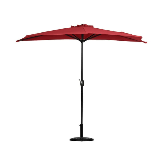 WestinTrends Lanai 9 Ft Outdoor Patio Half Umbrella with Base Include, Small Grill Deck Porch Balcony Shade Umbrella with Crank, 20 Lbs Half Round Base, Red