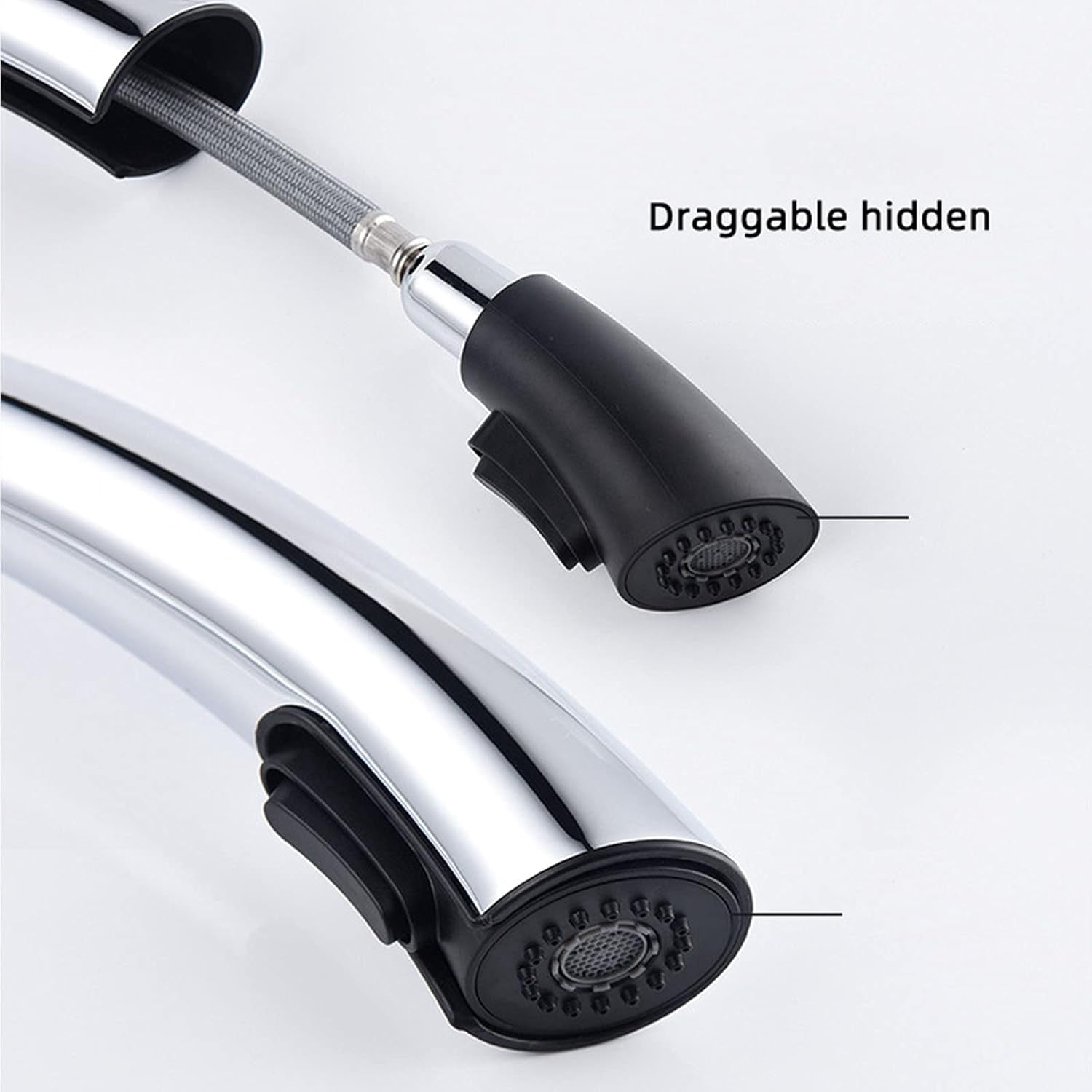 Kitchen Sink Solid Brass Hidden Pull-Out Kitchen Faucet with Dual-Function Sprayer, Swivel Single Handle Hot and Cold Water Kitchen Mixer Tap,Black
