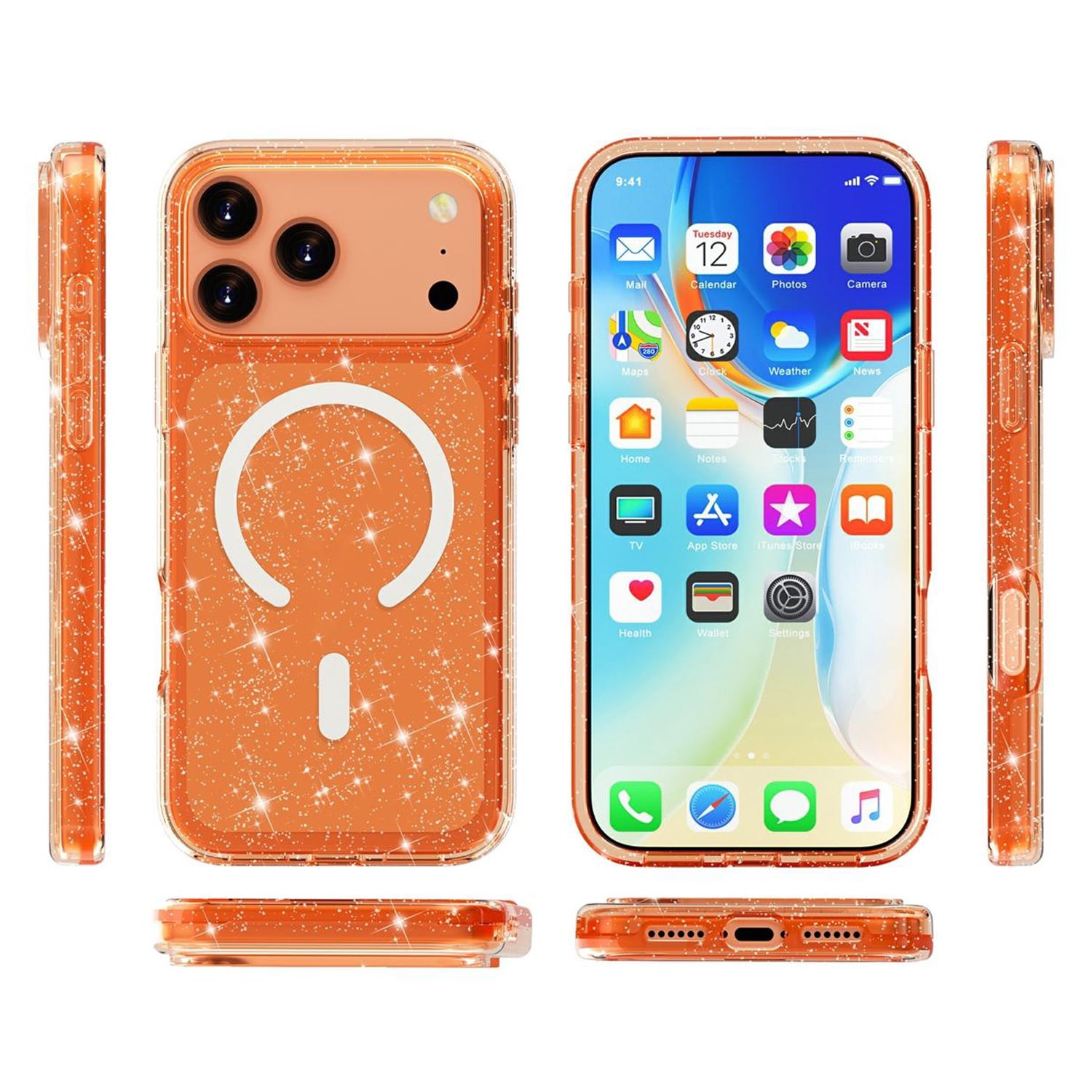 iPhone 17 Pro Transparent Design Case with MagSafe - Sparkle Orange