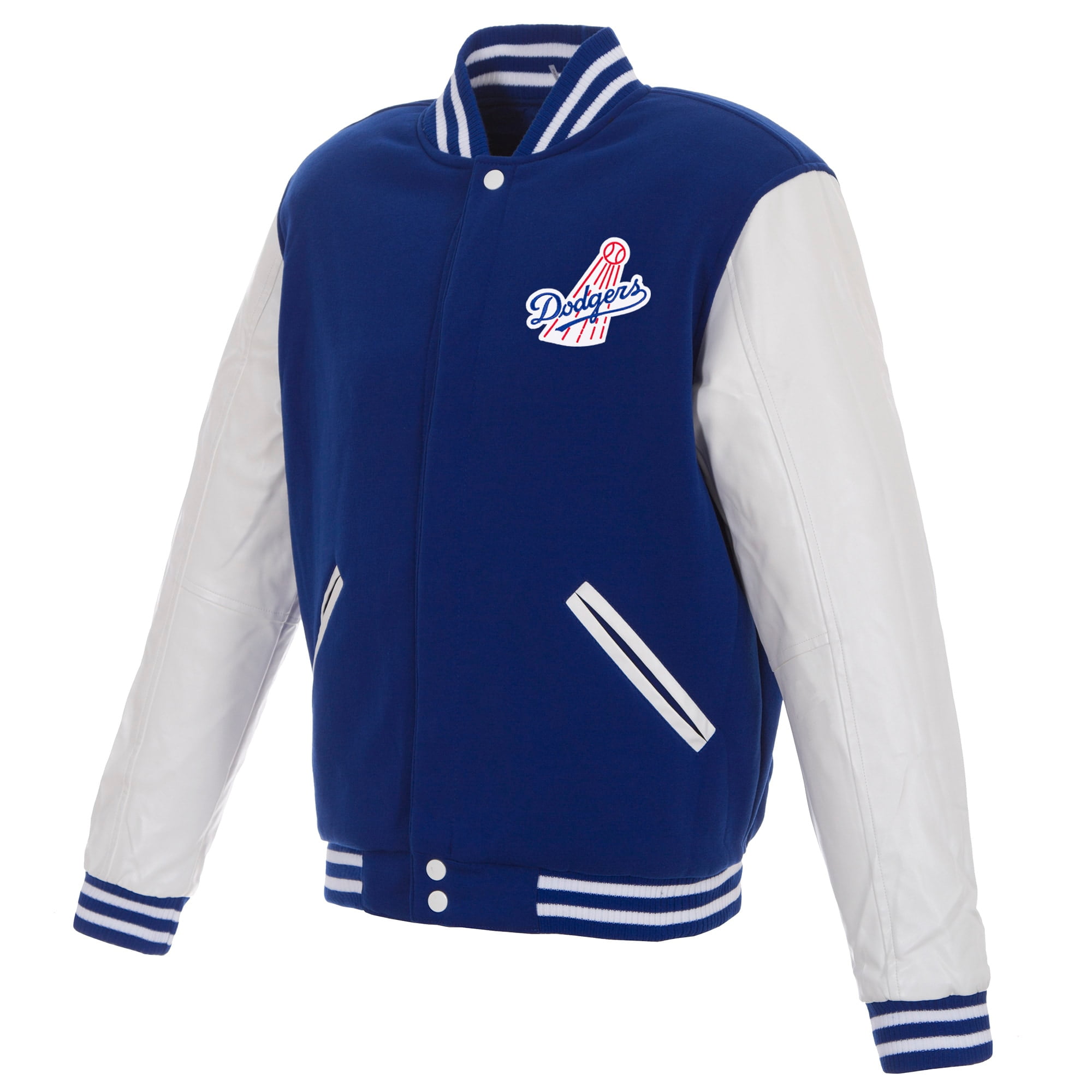 JH Distributors Los Angeles Dodgers Reversible Letterman Mens Jacket (Black/White)