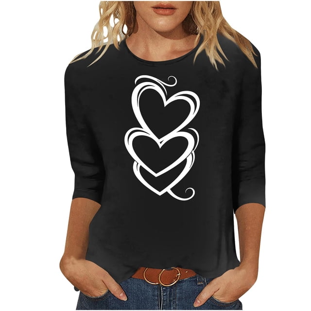 Hauts à Manches 3/4 pour Femmes, Blouse Décontractée à Col Rond Imprimée de Noël, 95 % Polyester 5 % Élasthanne