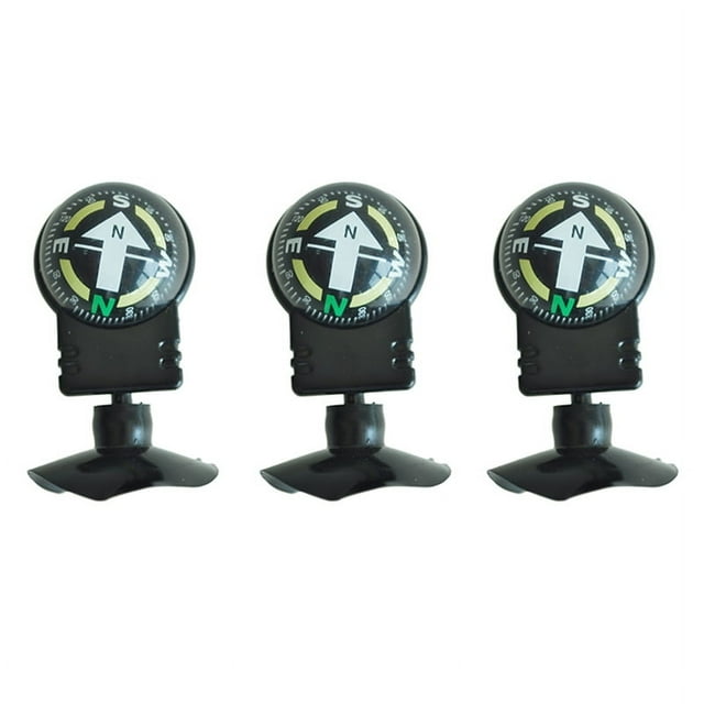 3X Brujula Brujula Negro Plastico con Ventosa para Coche