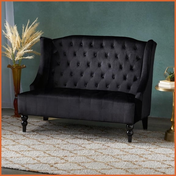 Modern Glam Velvet Wingback Loveseat - 50.25”W Living Room Sofa with Button-Tufted Detail