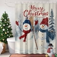 thumbnail image 4 of Shower Curtain 36"W x 72"L Vintage Snowman Christmas Winter Christmas Tree Fabric Shower Curtains Set with Hooks Water Repellent Bathroom Curtains Machine Washable Bathroom Accessories, 4 of 9
