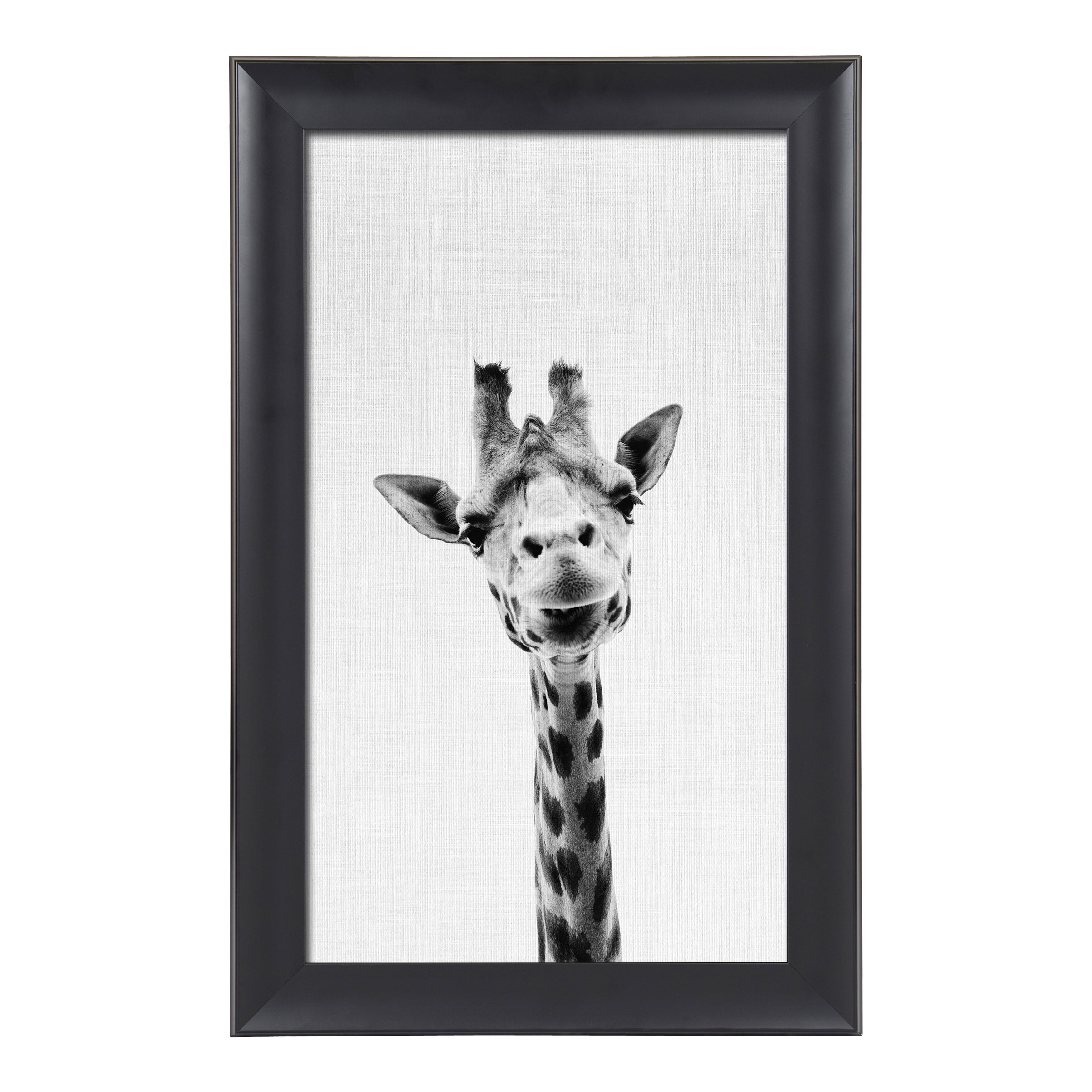 Kate and Laurel Scoop Giraffe Animal Print Black and White Portrait Framed Under Glass Wall Art