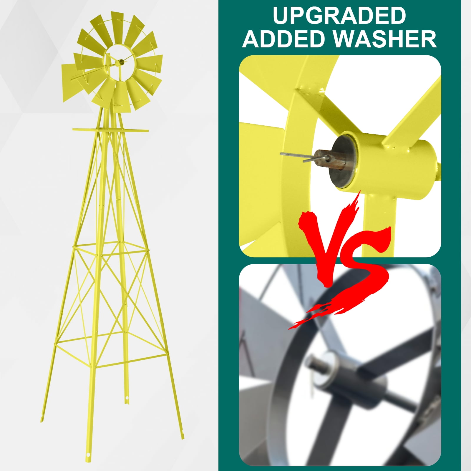 8FT Weather Resistant Yard Garden Windmill Weather Resistant, Ball Bearing for Quiet Operation, for Lawn,Garden, Yellow