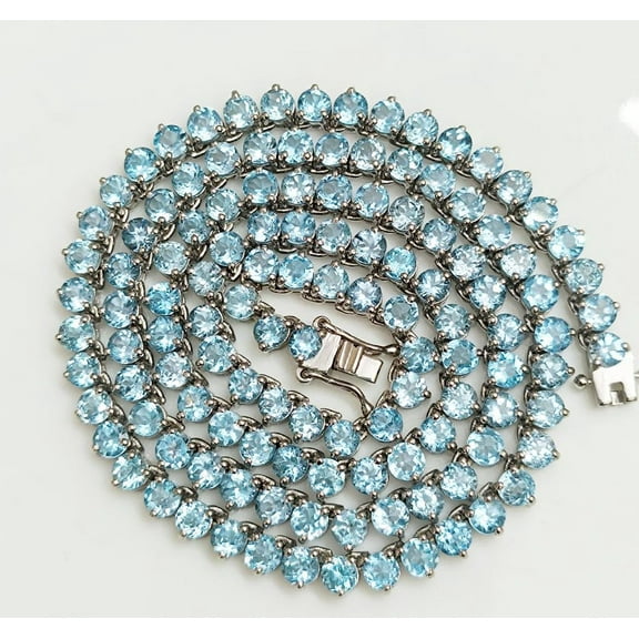 Swiss Blue Topaz Tennis Necklace in Sterling Silver,Gemstone,anniversary wedding gift for women