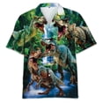 thumbnail image 3 of Camisa hawaiana con estampado de dinosaurio y gato para hombre, divertidas camisas hawaianas con estampado 3D de animales, blusas de moda con solapa, blusas para niños, mangas cortas, 3 of 5