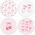 thumbnail image 1 of wonima02 4 Pcs Car Cupholder Coasters 2.56 Inch Absorbent Ceramic Coasters Universal Anti Slip Base with Finger Notch for Keeping Dry Clean, Cute Car Accessories Interior for Women Men (Pink Bow), 1 of 1