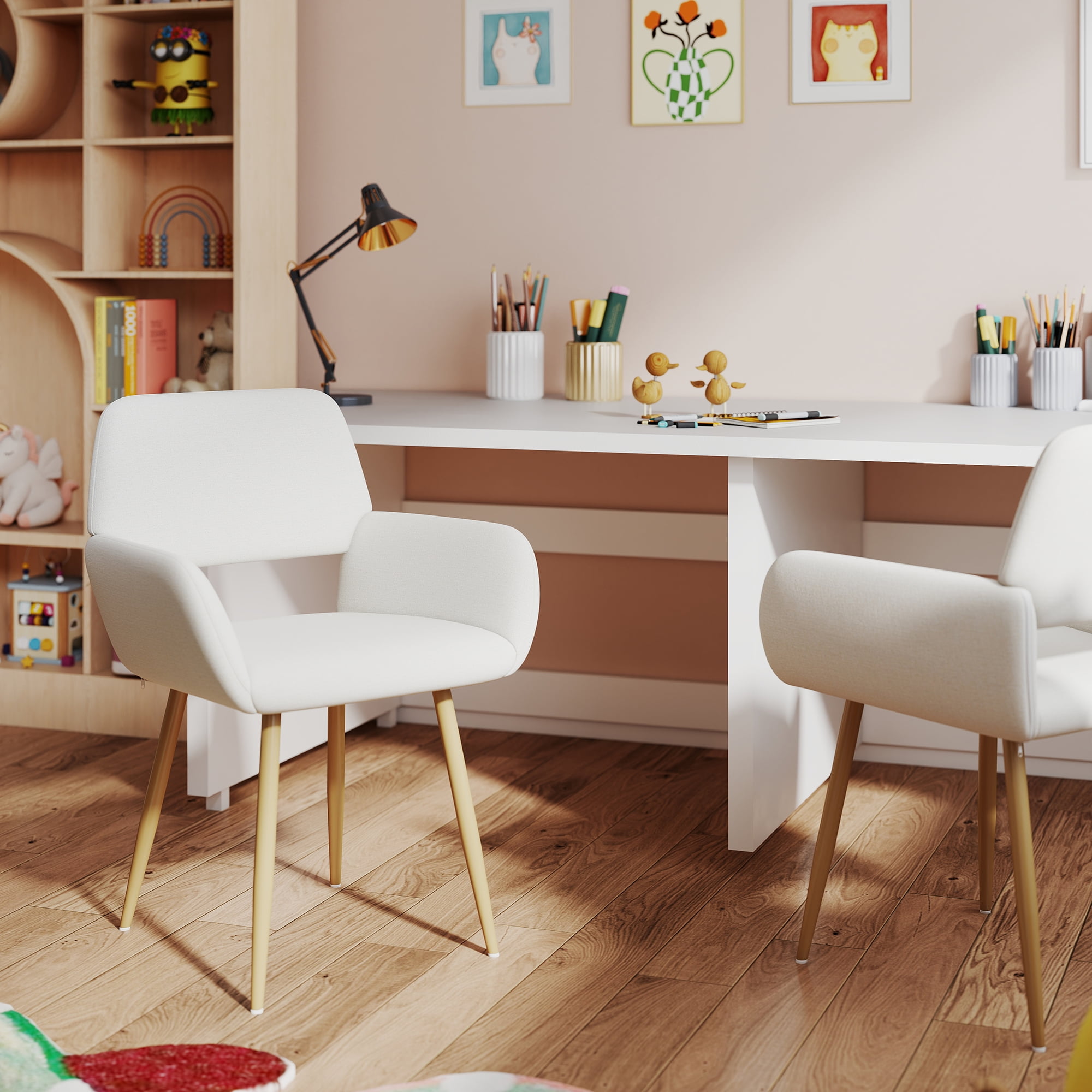 Homy Casa Set of 2 Modern Dining Chairs with Fabric Upholstery and Wood Grain Metal Legs