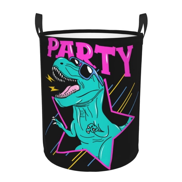Balery Rex Dinosaur With Sunglasses Cesta de ropa redonda con asas, impermeable, independiente, para ropa, juguetes, dormitorio y familia-Medium
