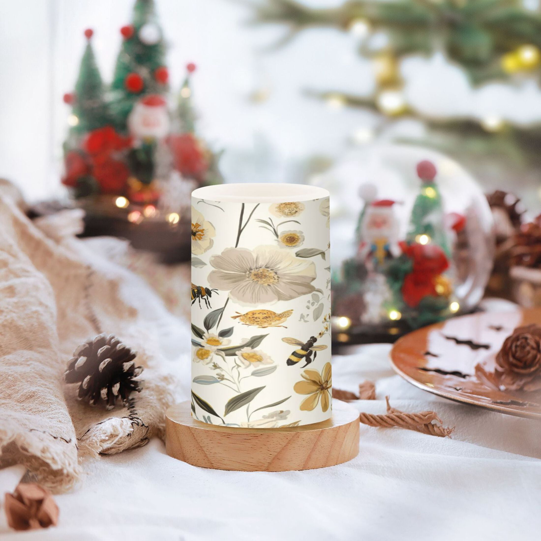 2 PCS Flameless Candles with Remote Timer LED Battery Operated Flickering Candle Light for Wedding Table Home Decoration Gifts Various Flowers and Bees
