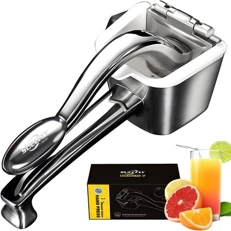 CURYMAY Lemon Squeezer Stainless Steel Manual Juicer Citrus Lime Orange Fruit Squeezer Heavy Duty Ergonomic Handle Labor-Saving Large Capacity Juice Press Hand Handheld Juicer