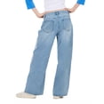 thumbnail image 4 of Forever 21 Women's Light Wash Y2K Low-Rise Baggy Jeans, Side Stripe & Bow Accent, for Everyday Casual Wear, Size 6, 4 of 6