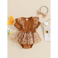 thumbnail image 5 of Baby Girls Rompers Dress Short Sleeve Bowknot Flower Print Mesh Skirt Hem Infant Bodysuits Summer Clothes with Headband, 5 of 10