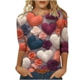 thumbnail image 2 of Walmart+ Semaine Aqestyerly T-Shirt Imprimé Mode Saint-Valentin pour Femmes Manches 3/4 Blouse Col Rond Hauts Décontractés, 2 of 5