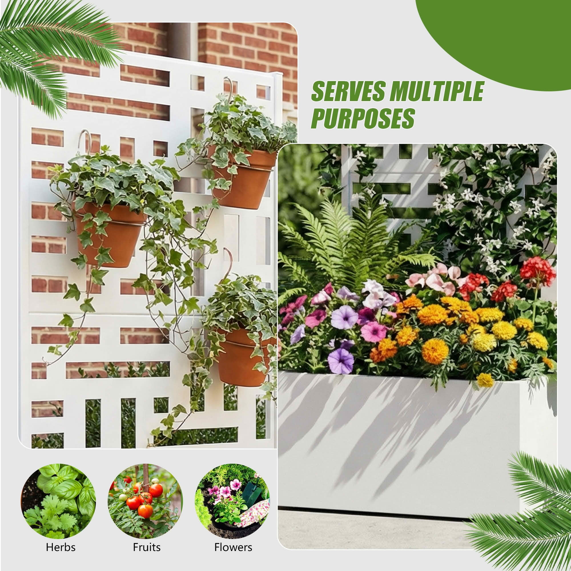 MAYEERTY 47X24" Metal Outdoor White Privacy Screen with Planter Box for Backyard & Garden, 2 Piece Set