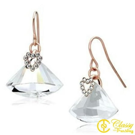Crystal Heart Design Classy Not Trashy® Women's Iron Clear Top Grade Crystal Heart Design Fish Hook Earrings ()