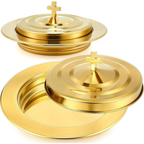 1 Plates Communion Set, Holy Trays with Lid, Stainless Steel Bread Tray Plates for Churches, Holy Communion Tray with Cover, Polished Church Supplies Ware Sets