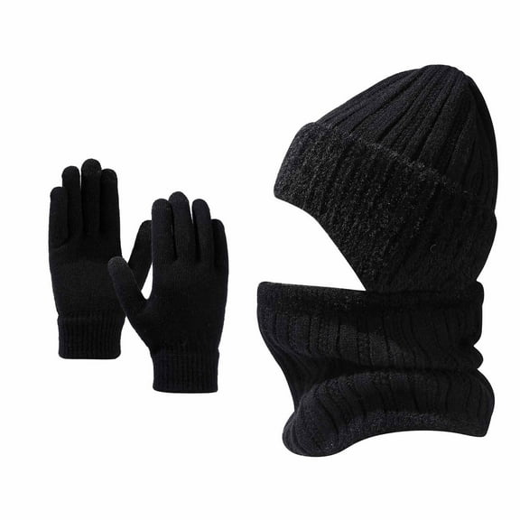 APEXFWDT 2 in 1 Beanie Hat and Gloves for Men Women Winter Fleece Lined Earflap Skull Cap Neck Warmer Gloves Sports Gift Set