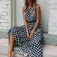 thumbnail image 2 of Maxi Dress For Women O Neck Dot Printed Sleeveless A Line Pleated Loose Ruched Flowy Casual Tank Dresses, 2 of 5