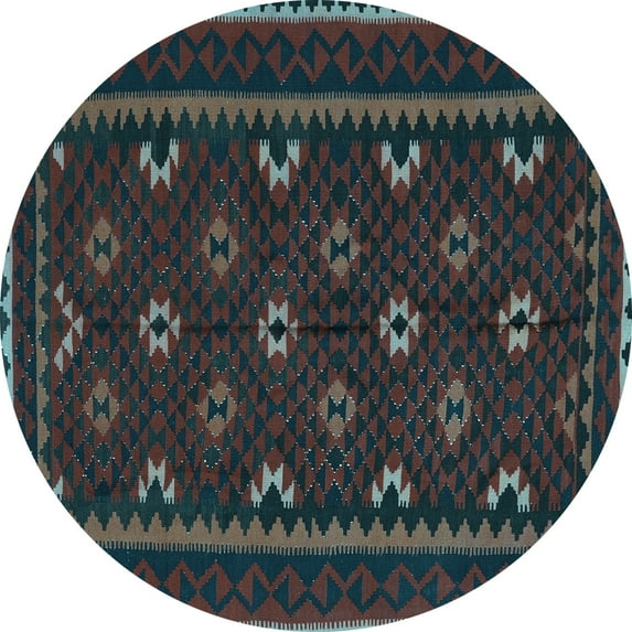 Ahgly Company Indoor Round Oriental Light Blue Traditional Area Rugs, 7' Round