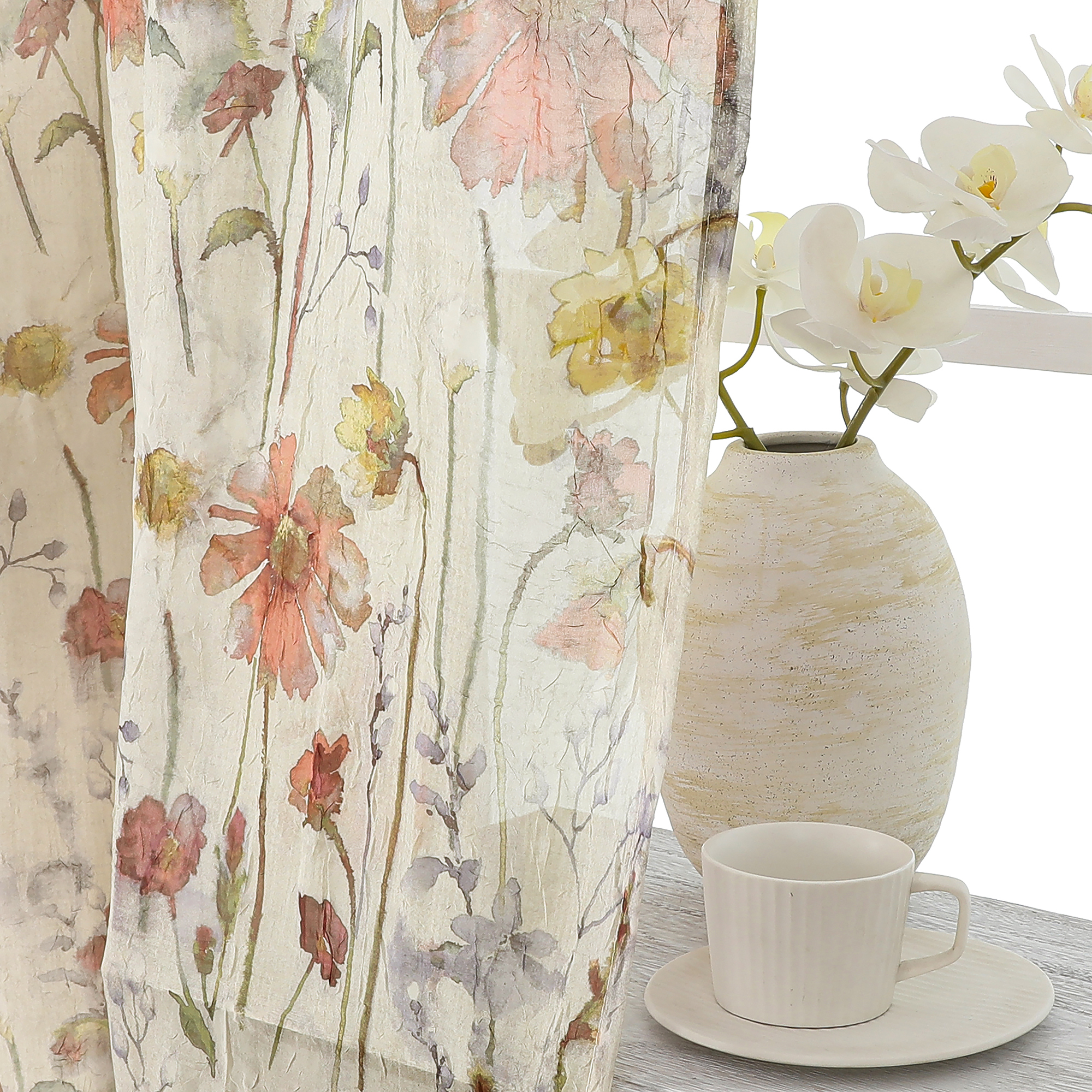 Ovzme Blaise Crushed Sheer Curtains Floral Print, 51x84 In photo 7