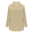 thumbnail image 3 of Ohufall Womens Cotton Linen Hoodie Shirts Lightweight Loose V-Neck Hoodies Fashion Solid Color Casual Long Sleeve Blouses for Women, 3 of 5