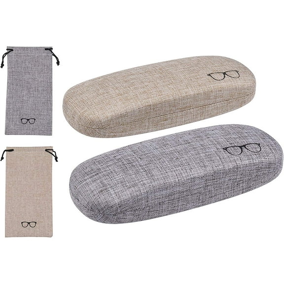2 Pcs Eyeglass Case, Hard Shell Linen Eye Glass Glasses Sunglasses Box Glass