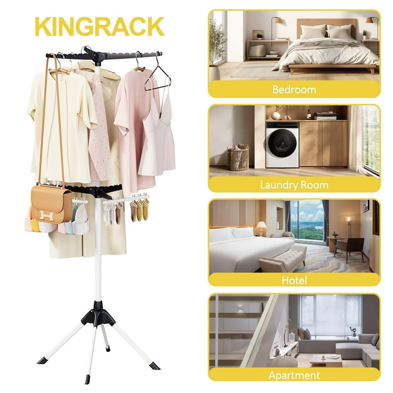 KK KINGRACK 2 Tier Clothes Drying Rack 4 Legged Laundry Garment Rack with 6 Arms for Hangers Black