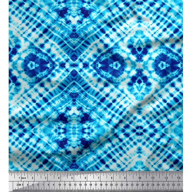Soimoi Blue Rayon Fabric Animals Tie-Dye Print Fabric by The Yard 42 Inch Wide