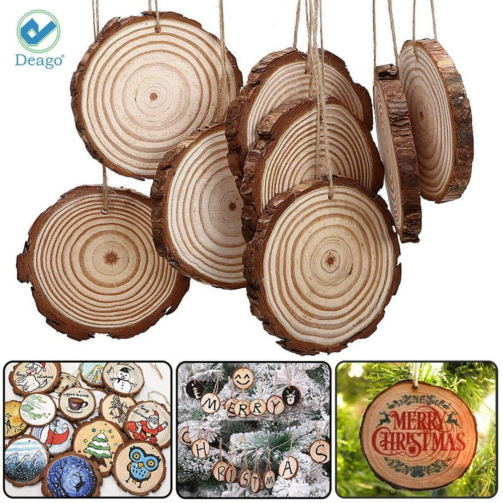 Deago 10 Pcs Natural Wood Slices Set Wood Rounds kit with Hole Wooden
