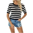 thumbnail image 3 of Wlynlyn Sweaters for Women Short Sleeve Tops Hollow out Knit Pullover Tops Colorblock Cropped Tops, 3 of 4
