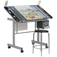 thumbnail image 2 of SD Studio Designs Studio Designs 2 Piece Vision Modern Metal Hobby, Craft, Drawing, Drafting Table, Mobile Desk with 40.75" W x 25.75" D Angle Adjustable Top in Silver/Blue Glass, 2 of 4
