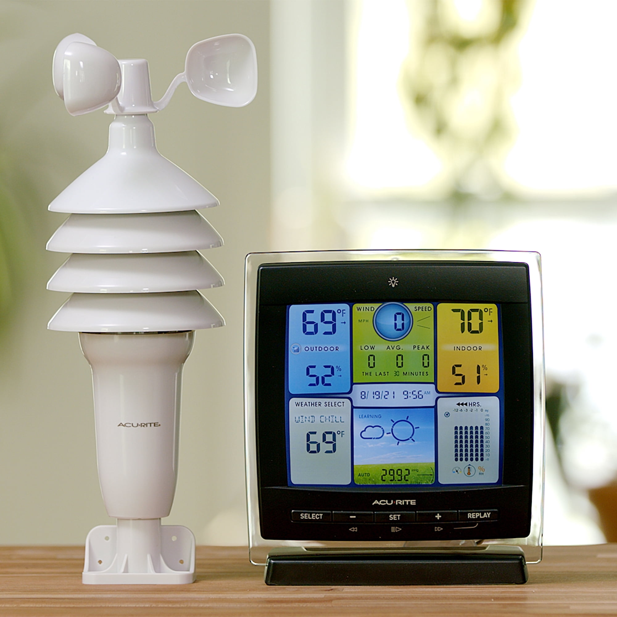 AcuRite Notos® (3-in-1) Weather Station for Indoor/Outdoor Temperature, Humidity, Wind Speed, and Hyperlocal Forecast with Color Display and Built-In Barometer (00589)