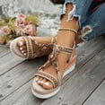 thumbnail image 3 of Rokment Vintage Indian Platform Dress Sandals for Women 2026 Summer Beach Vacation Linen Memory Foam Wedges Boho High Heels Slingback Sandals Beige Size 6.5, 3 of 7