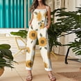 thumbnail image 5 of JULMCOMO Cotton Linen Jumpsuits for Women Floral Print Tie Strap Baggy Summer Outfits Scoop Neck Vacation Comfy Casual Jumpsuits Complexion L, 5 of 7