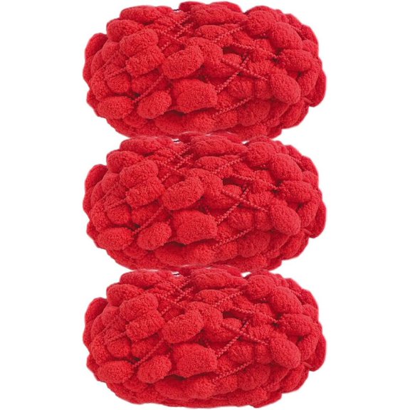 3 Rolls  POM-POM Ball Yarn,100% Polyester Jelly Bean POM-POM Ball Yarn for Crochet Knitting Handcraft Mat Pet Nest 450g