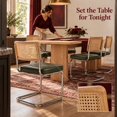 thumbnail image 5 of Dark Green PU Leather Modern Rattan Dining Chairs Set of 4, Cane Back, Dinning Chairs, Sillas de Comedor, Upholstered Mid Century Modern Dining Room Chair, Chrome Metal Kitchen Chair, 5 of 9