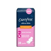 CAREFREE Ultra Thin Overnight Pads With Wings, 28 Count, Multi-Fluid Absorption, Protection For Up To 10 Hours