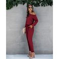 thumbnail image 3 of MLANM Women Long Sleeve Casual Off Shoulder Jumpsuit Elastic Waist Stretchy Long Romper with Pockets, S Wine Red, 3 of 7