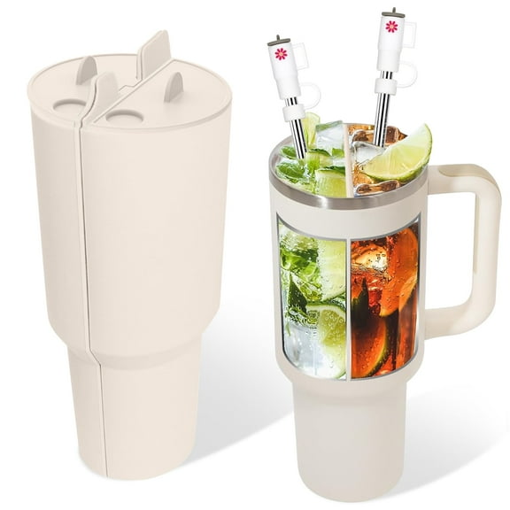 2 In 1 Drink Split Cup for 40oz Cup Tumbler,Silicone Inner Cup Section Tray Reusable Double Sided Drink Divider