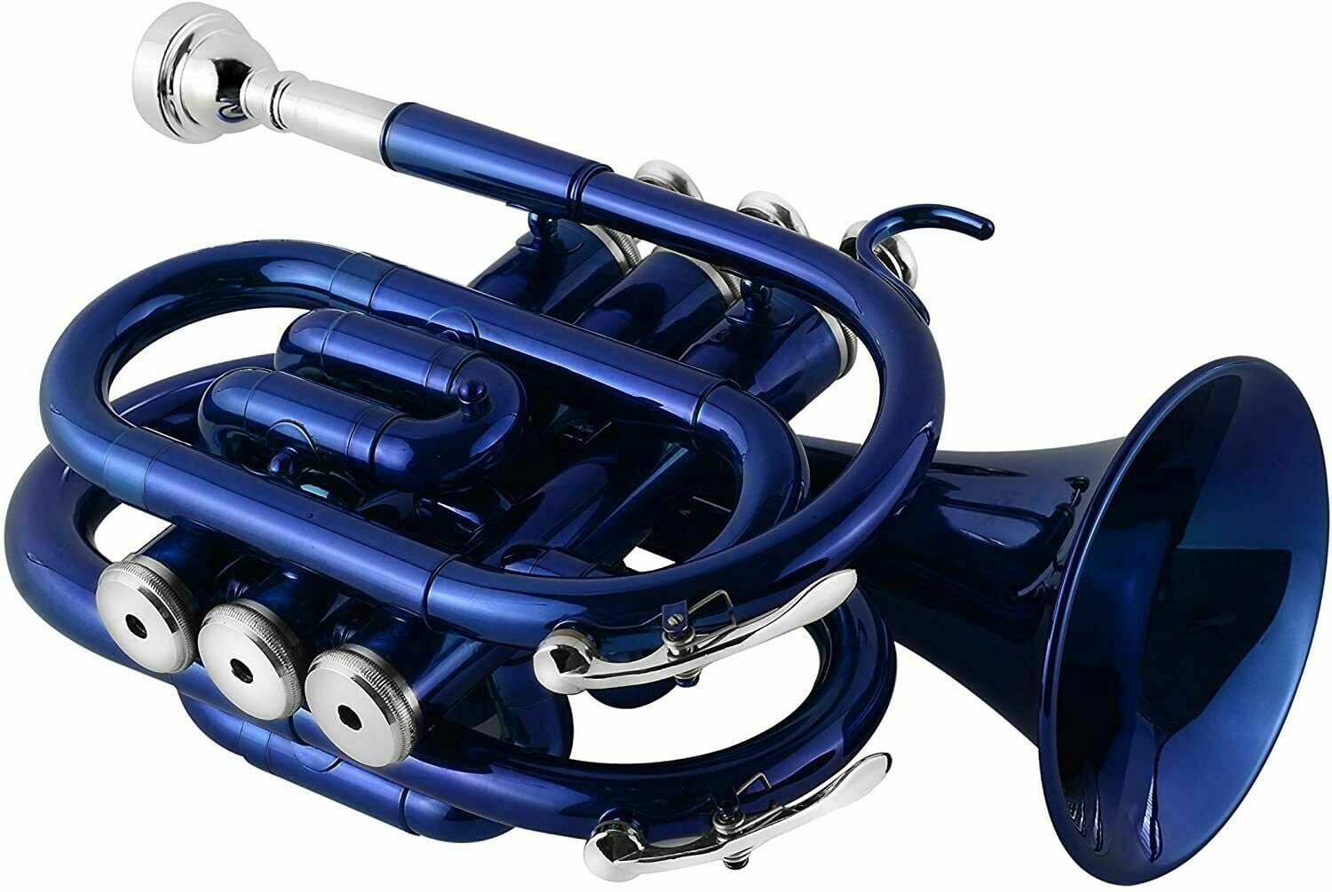 SMART DEAL Pocket Trumpet Royal Blue Look with Hard Case & mouth piece