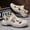 Sand color, variant on Off White Closed Toe Fisherman Outdoor Sandals Full Hollow Mesh Adjustable Multi Velcro Strap Rugged Lug Platform Trekking Footwear