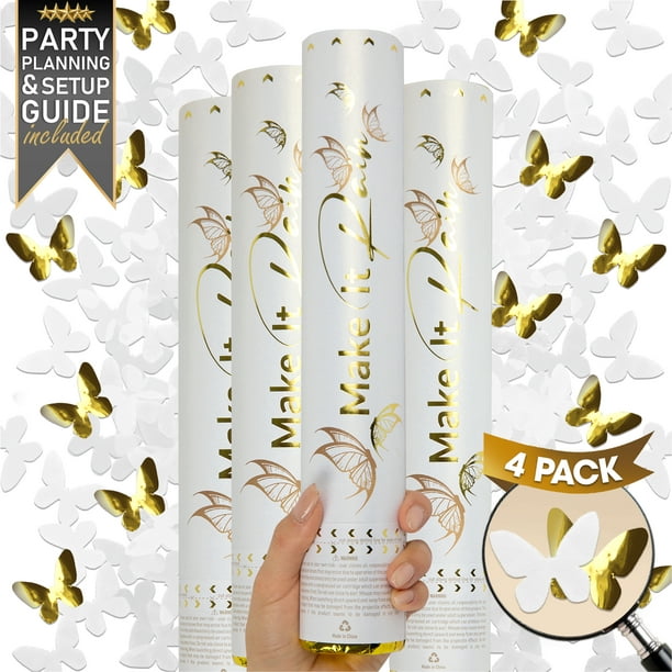 Premium Confetti Cannon - 4 Pack White | Butterfly Confetti Poppers | Party Confetti Shooters - Wedding, Birthday, Celebration, Graduation, New Years Eve - Walmart.com