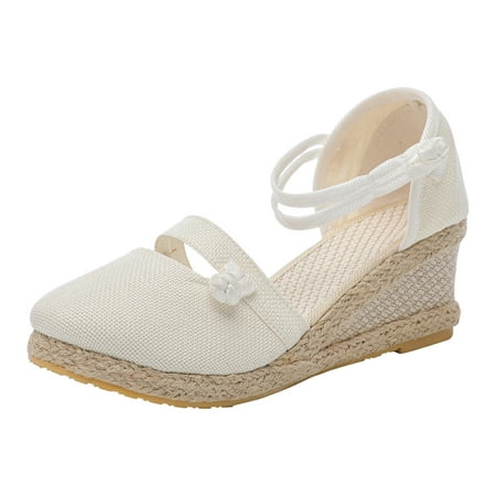 

SEMIMAY Women Summer Weave Wedges Breathable Elastic Band Round Toe Sandals Comfortable Beach Shoes